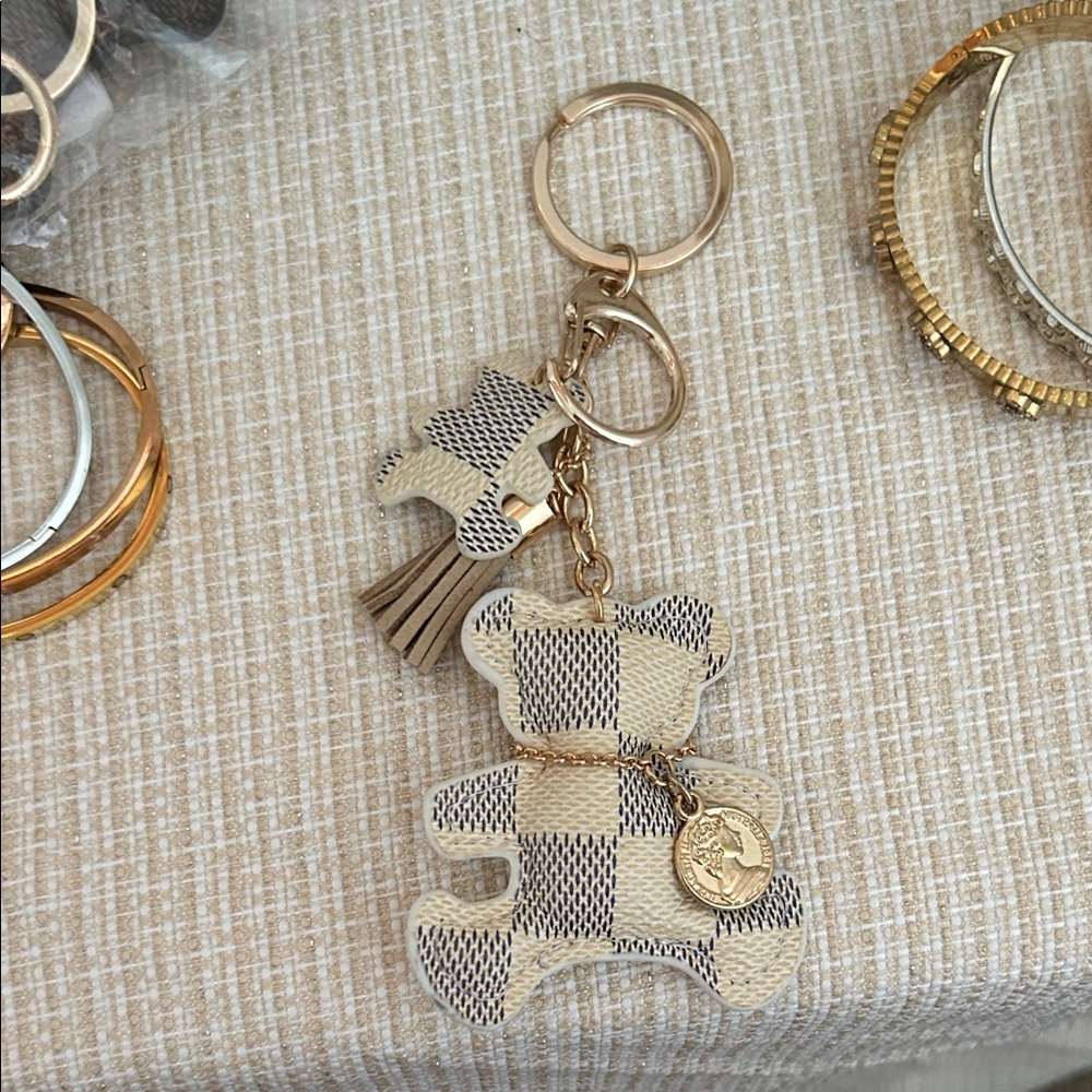 Checkered Bear Keychain with Tassel